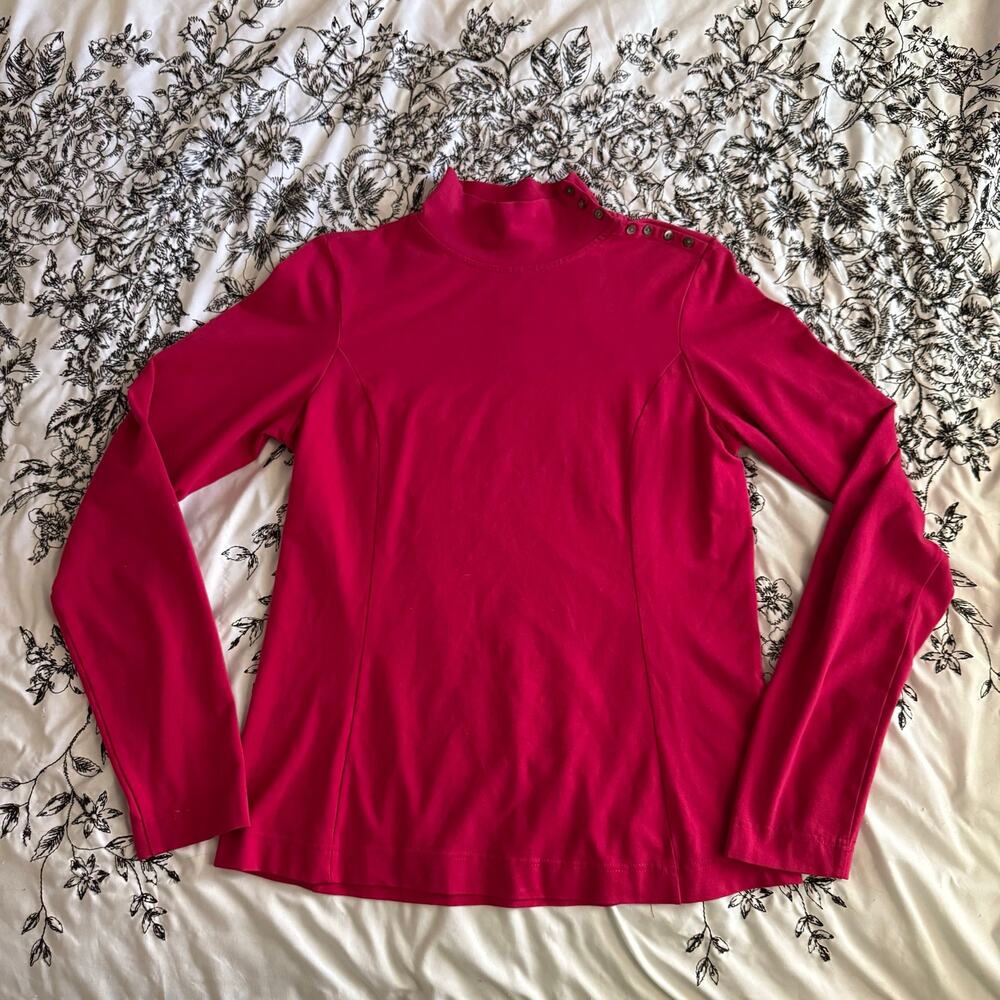 Eddie Bauer Womens Red Cotton Mock Neck Top